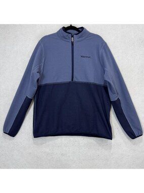 Marmot Pullover Mens XL Blue Fleece 1/4 Zip Mock Neck Hiking Outdoor Layer